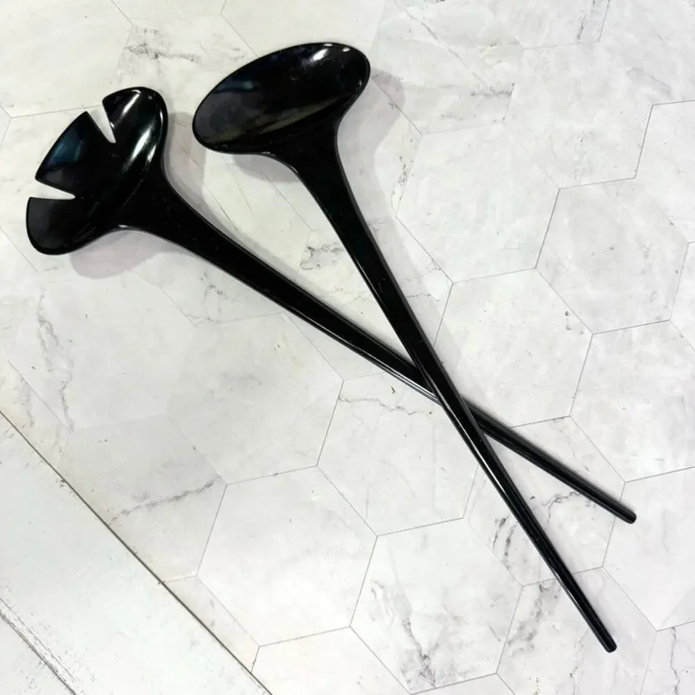 Set of Ikea Salad Tongs Fork & Spoon Serving Utensils Black Plastic 12.5